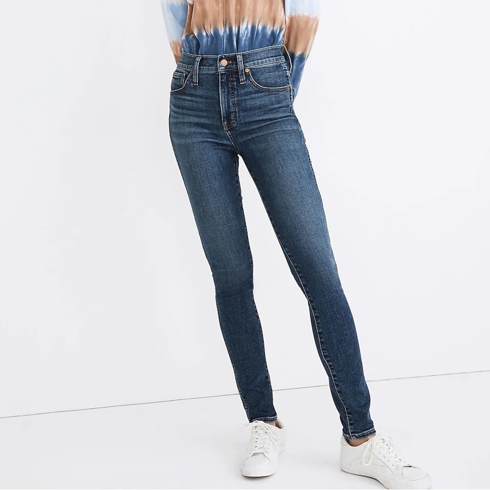 MADEWELL 10" High-Rise Skinny Jeans in Cordell Wash Heatrich Denim Edition